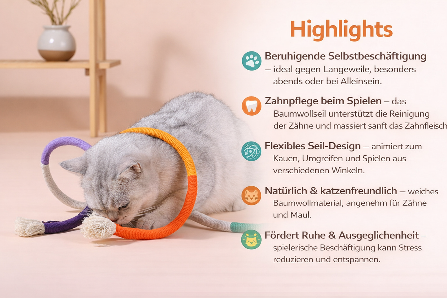 CalmRope – Baumwoll-Kauspielzeug & Zahnpflege-Spielzeug für Katzen