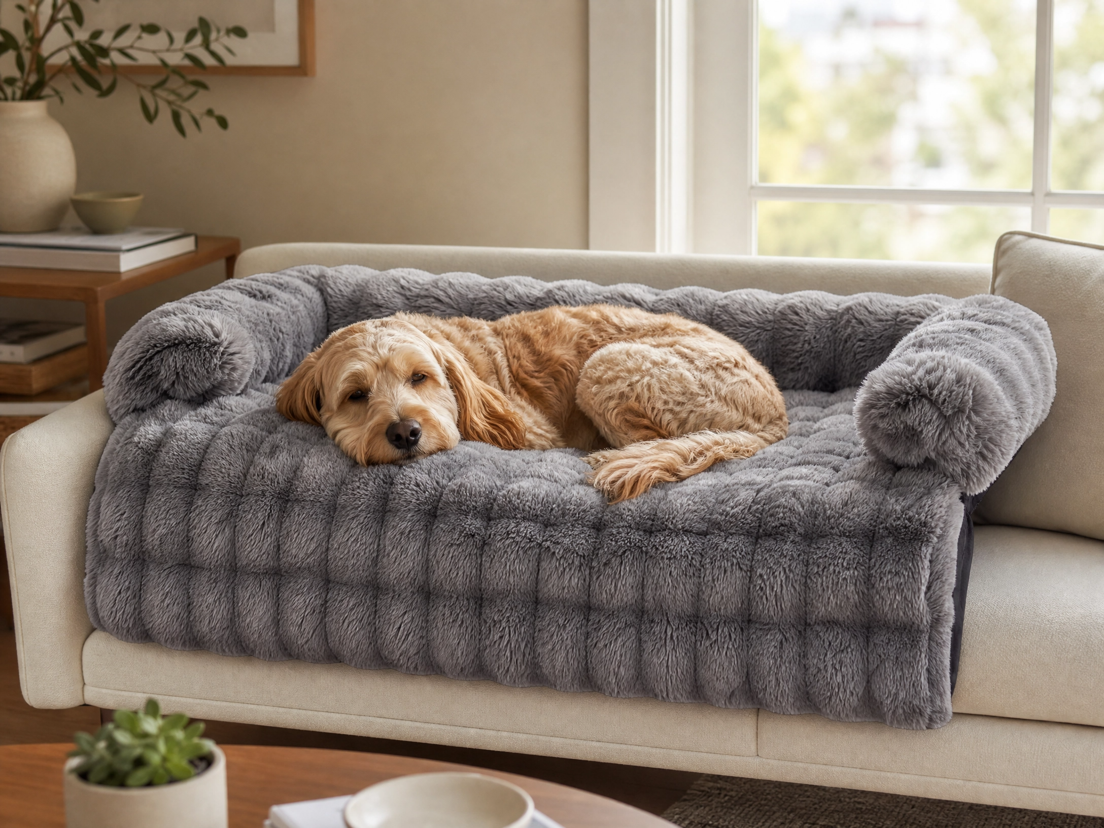 Pawvero CozyDen – Plüsch-Hundesofa, waschbar, grau